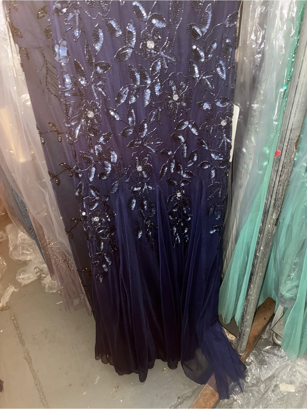 Adrianna Papell Navy Beaded Tulle Gown SZ 14 NWT Formal Evening Dress GALA MOB - Picture 11 of 13